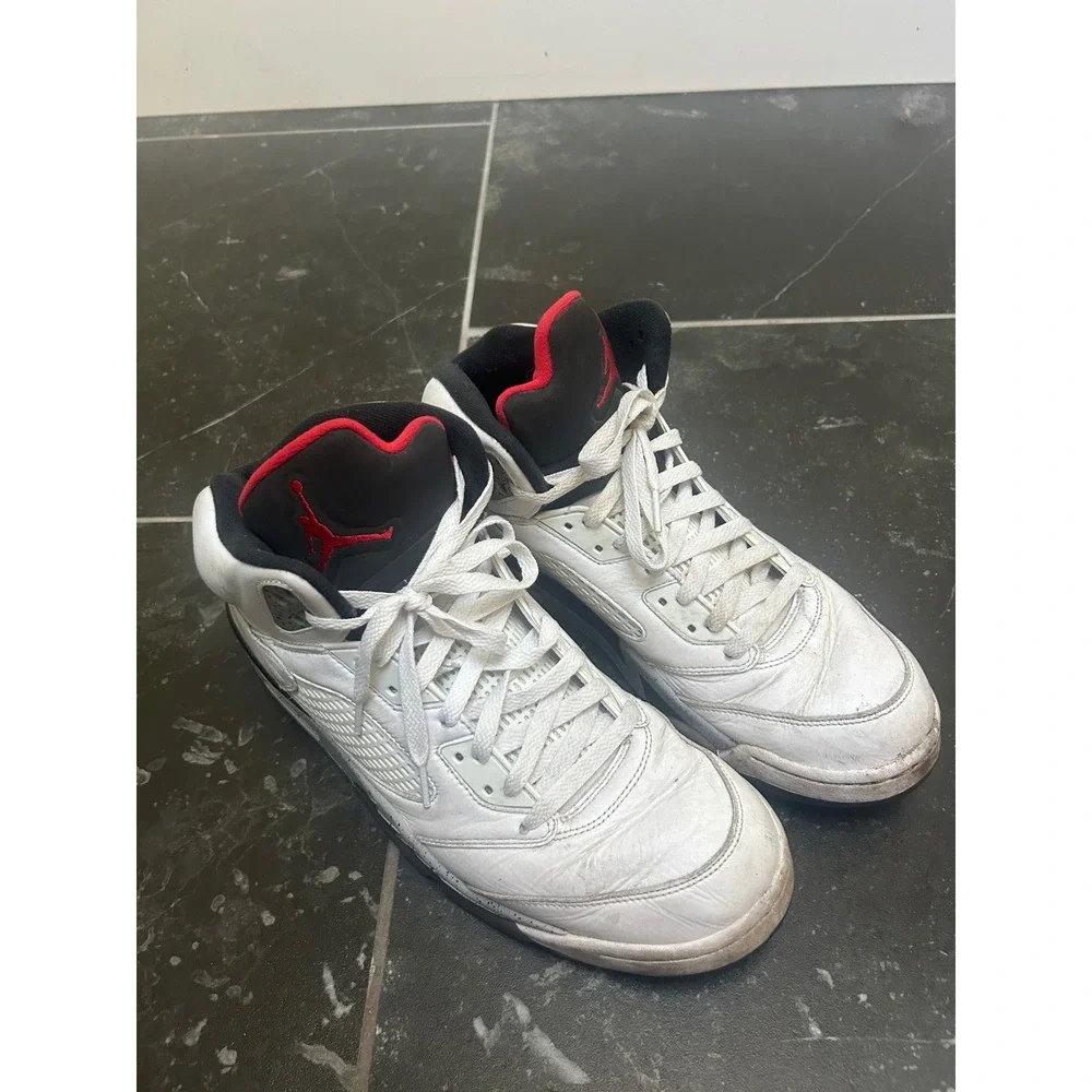 Jordan 5 Retro White Cement Mens Size 13 White Red Black 136027-104 Sneaker